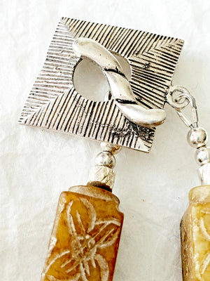 Petoskey Stone Agate Cube Necklace Silver toggle clasp