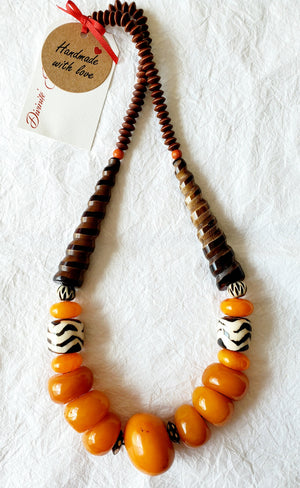 Orange Chunky Copal Amber Beads Carved Spiral Bone Focal
