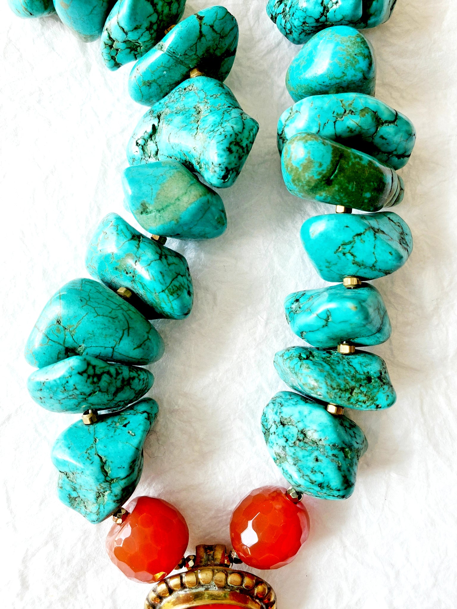 carnelian turquoise Nepalese style chunky statement necklace