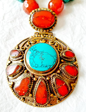 carnelian turquoise Nepalese style chunky statement necklace