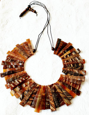 textured carved horn Cleopatra style wood necklace divinitejewellry