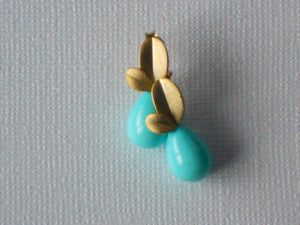 Nest Egg Blue Matte Gold Leaf Post and Shell Pearl Teardrop Dainty Earrings, ELO16922 Lace and Mint