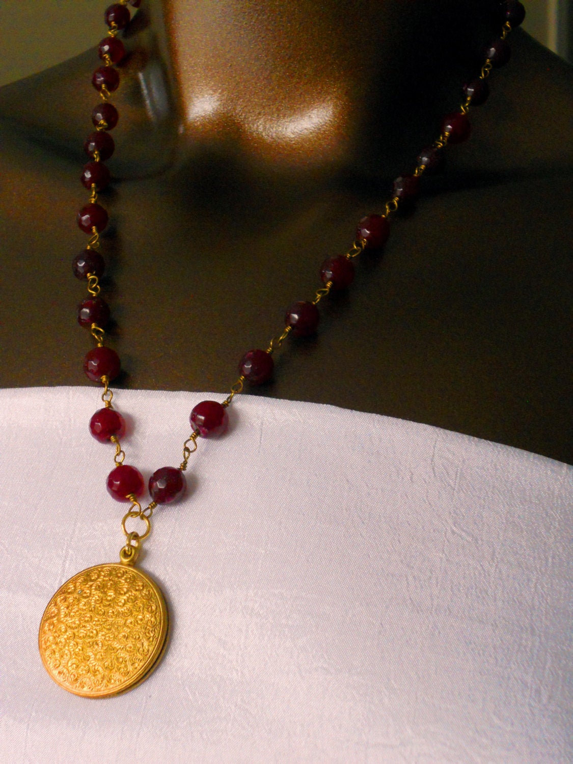 Vintage Lord's Prayer Lock Red Agate Wire Wrapped Chain Necklace, Silent Prayer Necklace