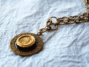 Spinning Coin Native American Inspired Solid Brass Coin Necklace, The Clarion E04173