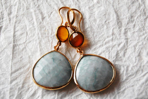 Chalcedony and Sodalite 14kt Gold Filled Bezel Modern Drop Earrings, E041711 Ramona Earrings
