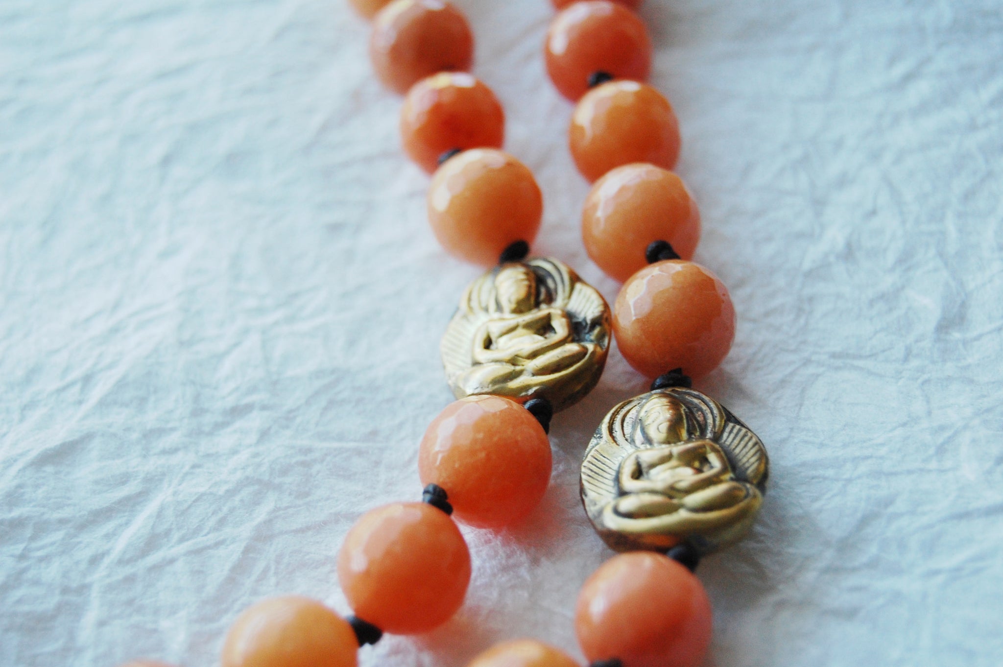 Dyed Orange Jade Solid Brass Buddha Head Adjustable Tassel Yoga Zen Inspired Necklace, ZL04179 Little Buddha