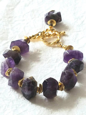 Chunky Genuine Amethyst Nuggets & Gold Filled Statement Bracelet, MB101714: Kingdom of Peace