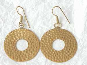 Solid Hammered Round Brass Fashionable Ethnic Greek Exotic Statement Earrings, MB101713: "Rockin' Around" The Christmas Tree