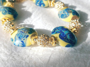 Yellow and Blue Ocean Theme Glass Lampwork Gold Vermeil Bead Bracelet –  Nione\' Jewelry