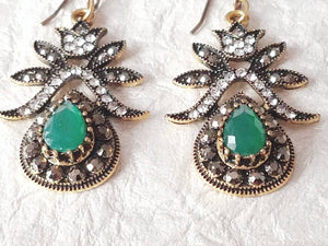 Green Teardrop & Pave' Rhinestone  Christmas Inspired Earrings, MB101728: The Present