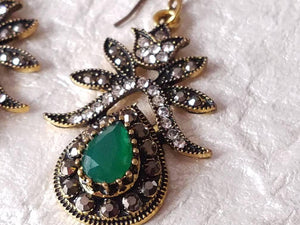 Green Teardrop & Pave' Rhinestone  Christmas Inspired Earrings, MB101728: The Present
