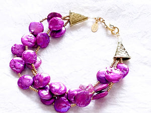 Three Strand Multistrand Purple Violet Cultured Coin Pearl Bracelet, The Verbena Bracelet