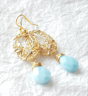 14kt plated baby blue briolette drop earrings divinite jewellry