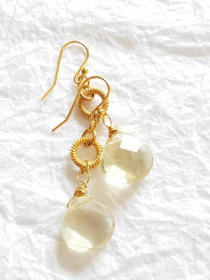 Lemon Quartz Briolette Coiled Circle Vermeil and 14kt Gold Plate Drop Earrings, The Jessamine Earrings