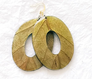 Green Mango Leaves Coconut Big Statement Earrings Oval Eco Friendly, Manga Earrings