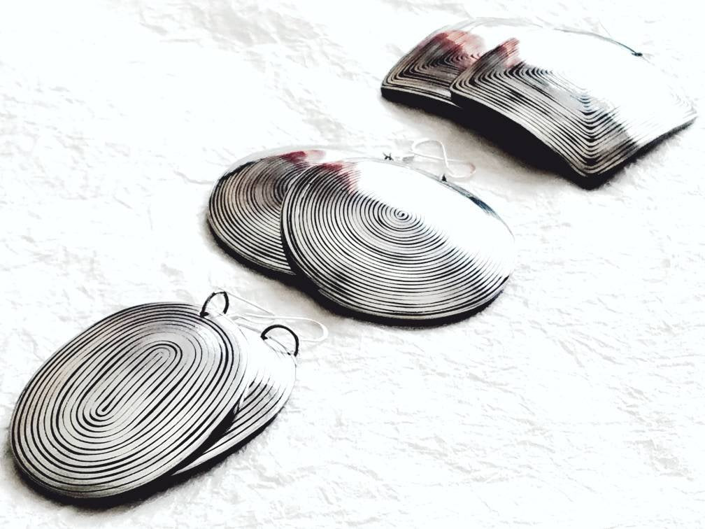 Hammered Wire Inlaid Coconut Large Statement Eco Friendly Earring, The Hotwire Earrings Oval