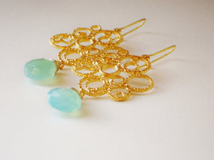Peruvian Blue Chalcedony Wire Wrapped Multicircle Earrings, Bubbling Beauty