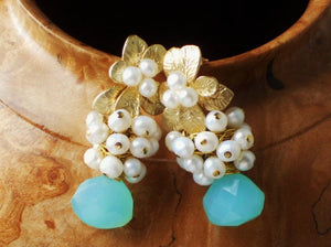 Peruvian Blue Chalcedony Freshwater Pearl Earrings, The Hawaiian Vanda Adore